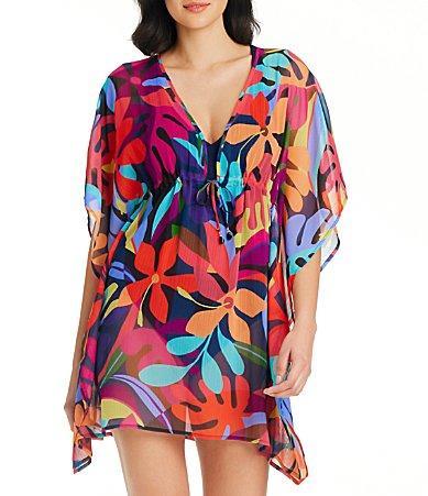 Bleu Rod Beattie Bold Rush Printed Plunge Caftan Swim Cover Product Image