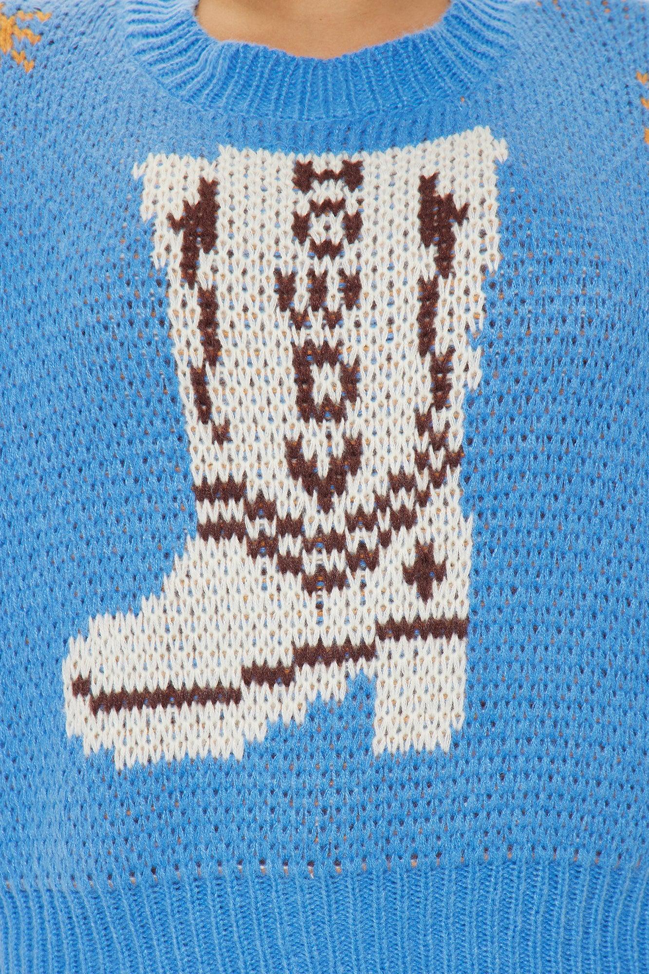 Howdy Cowboy Boot Sweater - Blue/combo Product Image