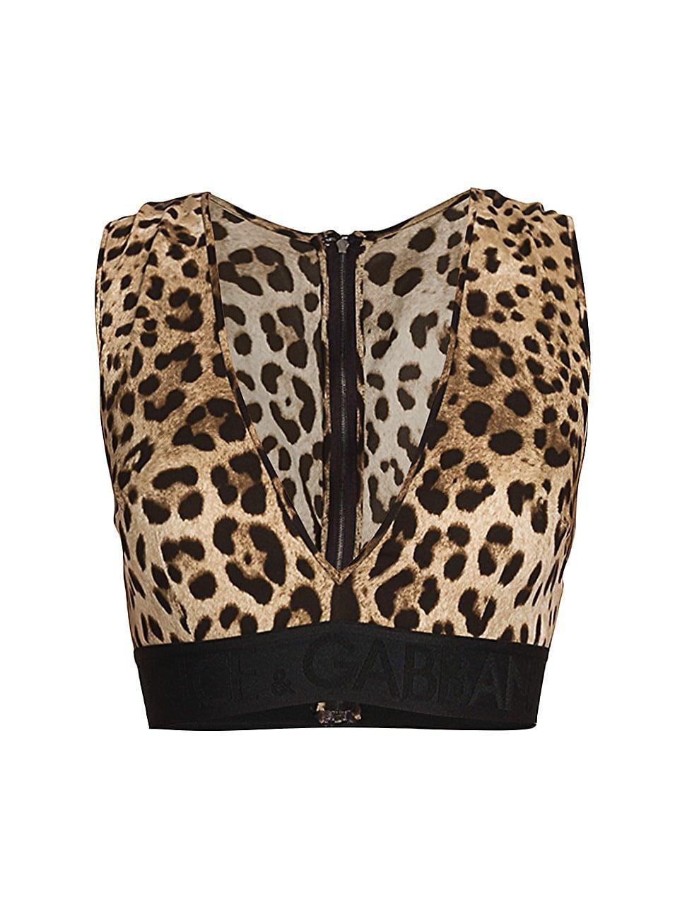 Womens Cropped Leopard Print Top Product Image