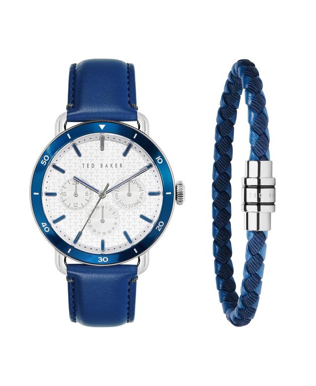 Ted Baker Mens Magarit Blue Leather Strap Watch 46mm and Bracelet Gift Set, 2 Pieces - Blue Product Image