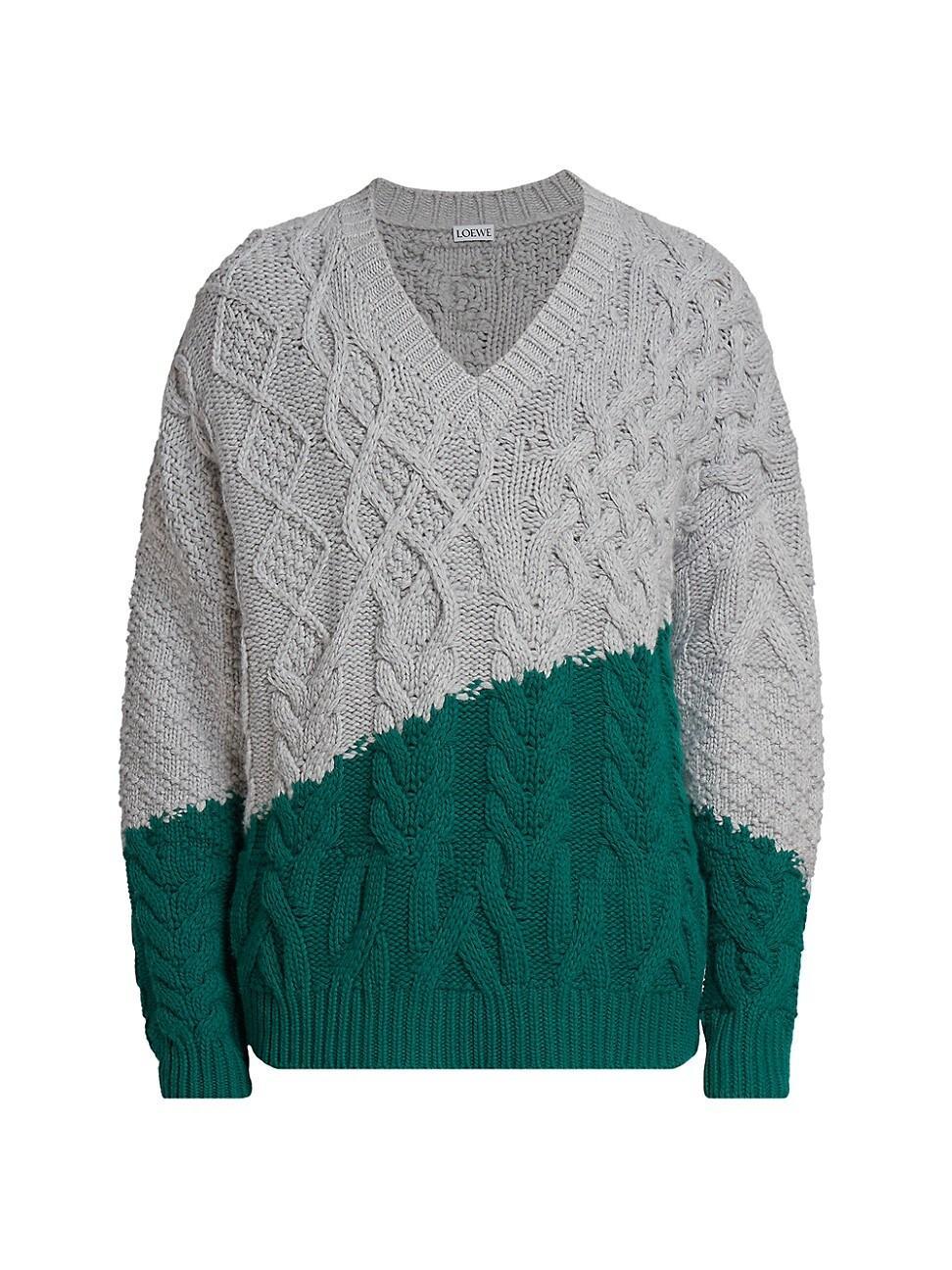 Mens Cable-Knit V-Neck Sweater Product Image