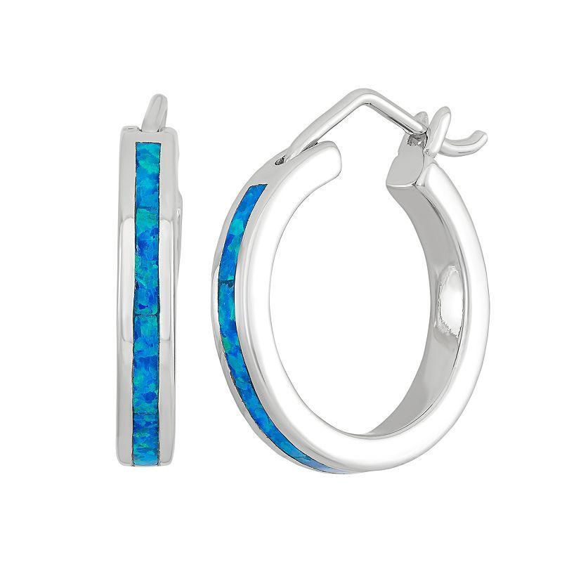 Lab-Created Blue Opal Sterling Silver Hoop Earrings, Womens Product Image