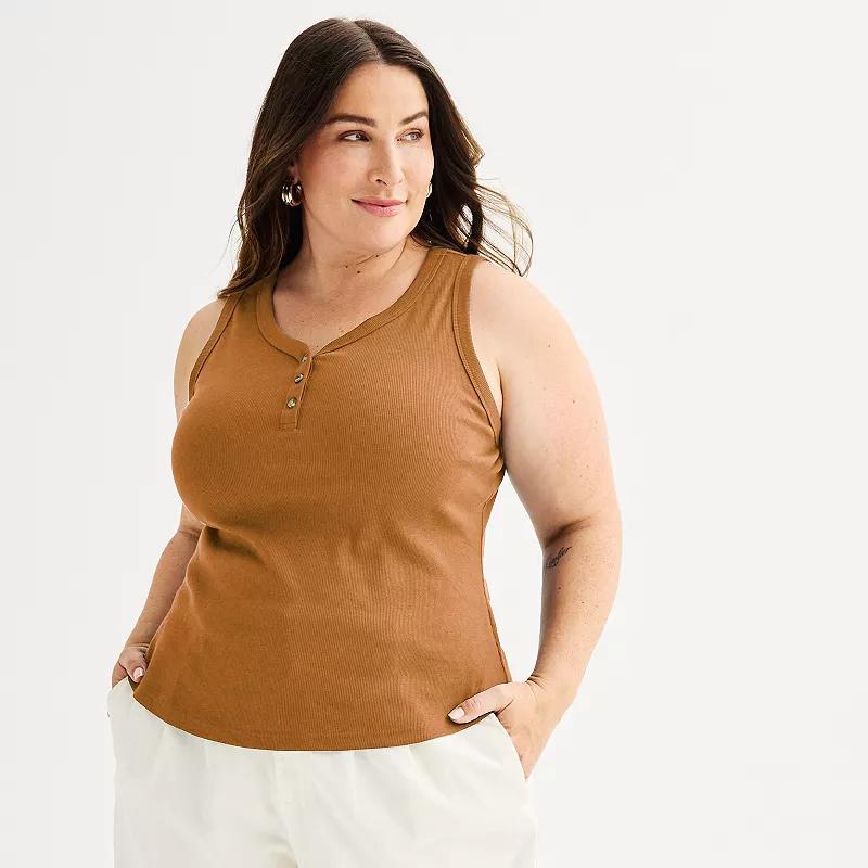 Plus Size Sonoma Goods For Life V-Neck Henley Tank Top, Womens Product Image