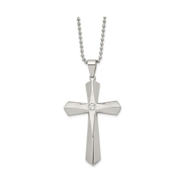 Chisel Brushed and Cz Cross Pendant Ball Chain Necklace Product Image