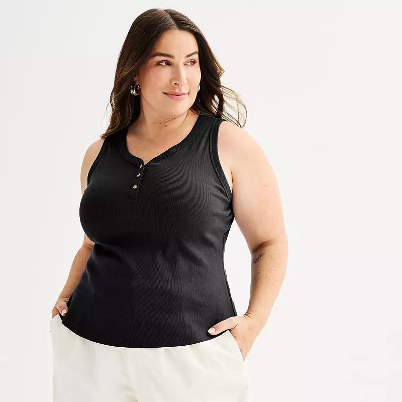 Plus Size Sonoma Goods For Life V-Neck Henley Tank Top, Womens Product Image