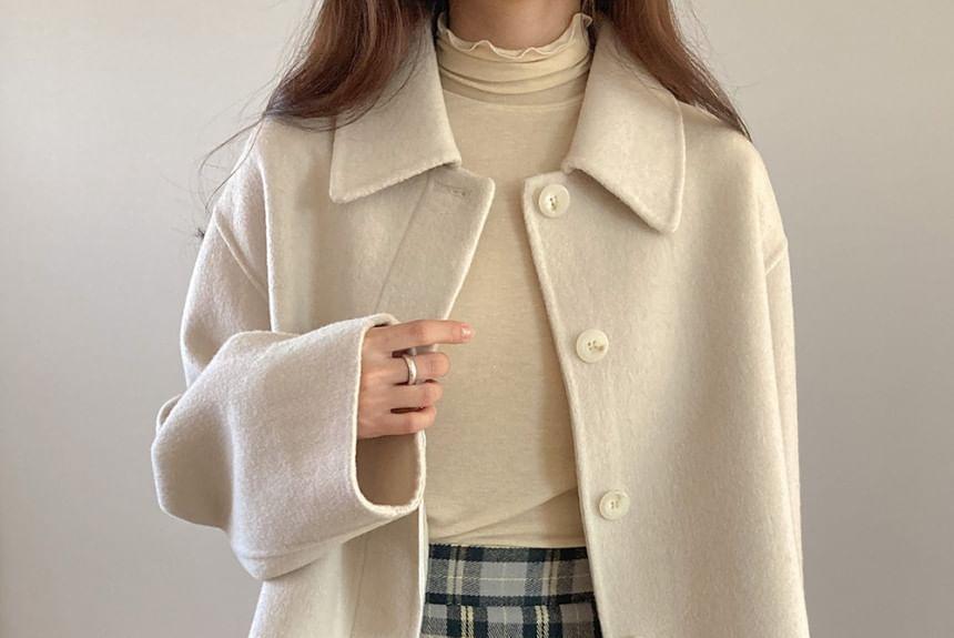 Collar Plain Button Jacket Product Image