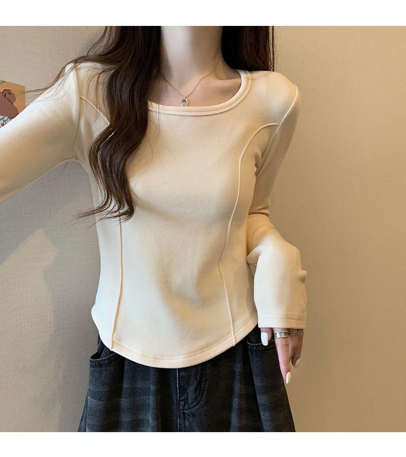 Long-Sleeve Square Neck Plain T-Shirt Product Image