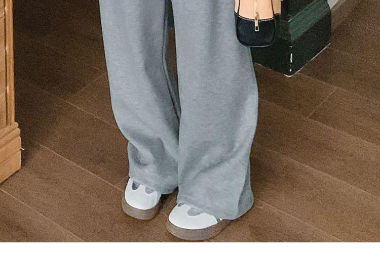 Drawstring Waist Plain Wide Leg Sweatpants Product Image