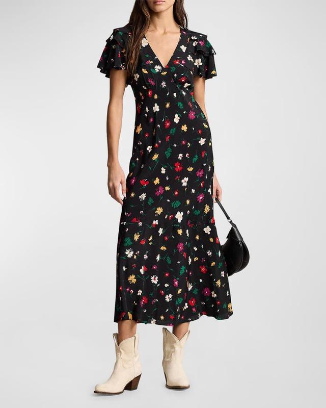 Floral Silk Crepe Dress Product Image