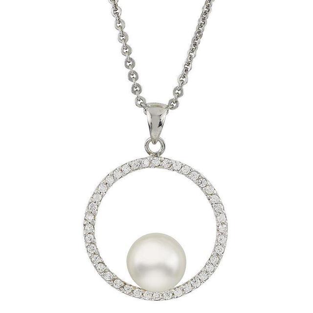 Sterling Silver Freshwater Cultured Pearl & Cubic Zirconia Circle Pendant, Womens White Product Image