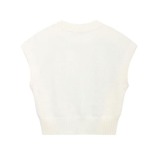 Cap-Sleeve Crewneck Two Tone Knit Top Product Image