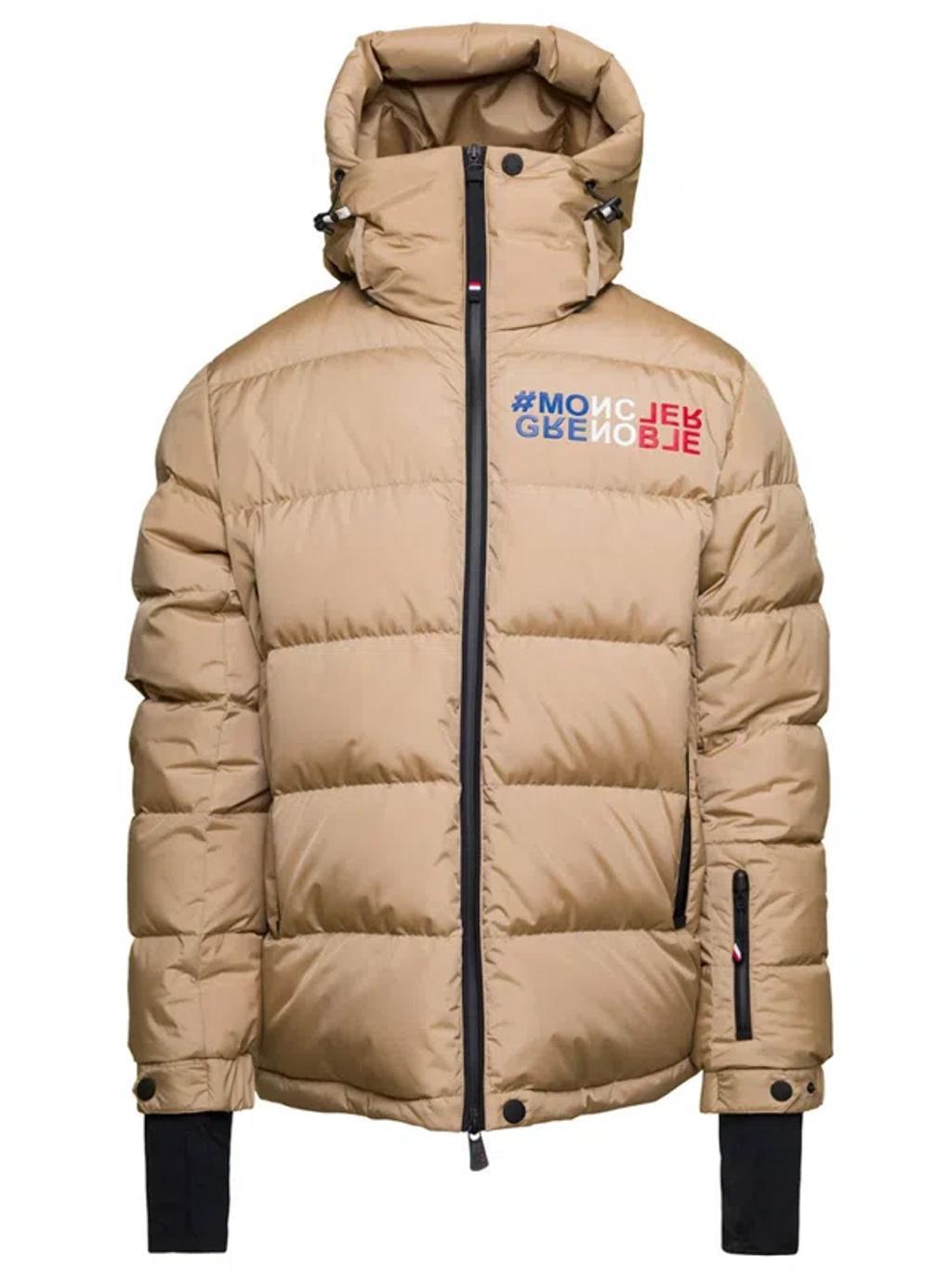 Logo-print Padded Jacket In Beige Product Image