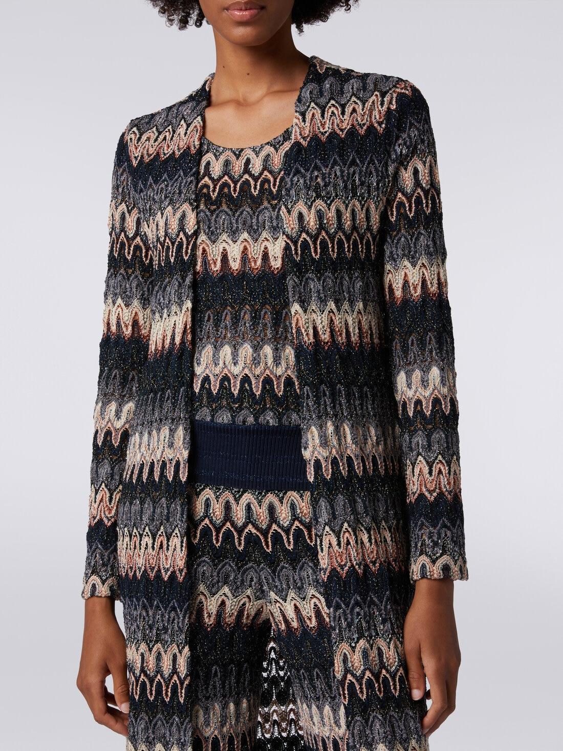 Long cardigan in lamé knit with lace-effect wave pattern Multicoloured | Missoni Product Image