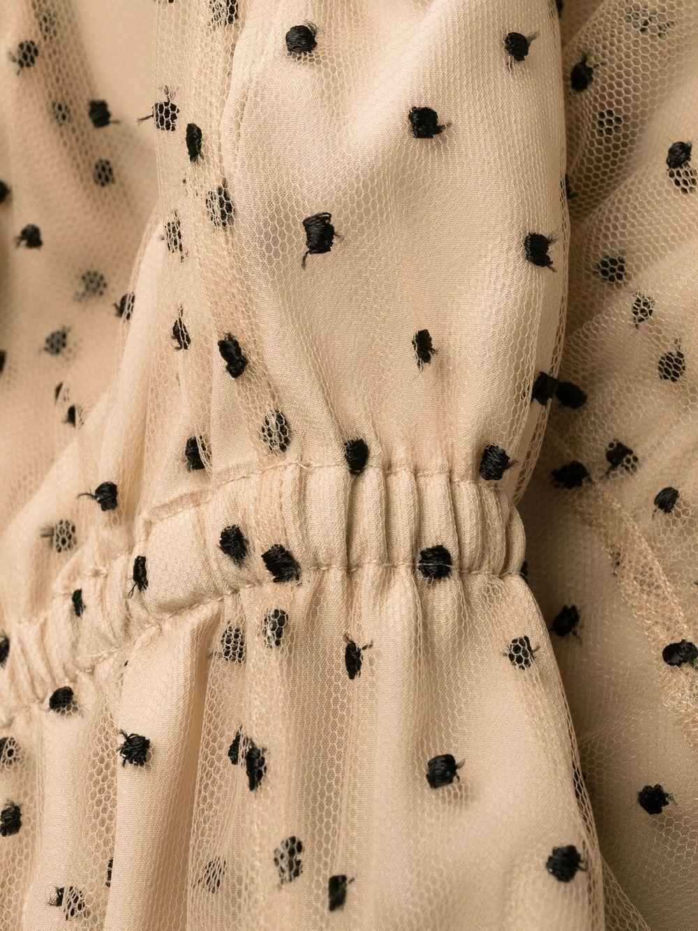 Long Polka Dot Sleeveless Tulle Dress In Beige Product Image