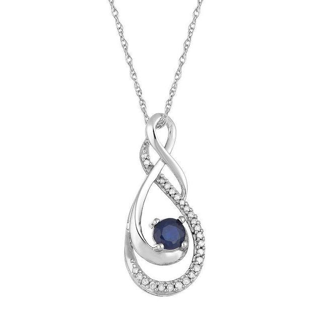 10k White Gold Sapphire  & Diamond Accent Infinity Drop Pendant, Womens 10k Whgold Product Image