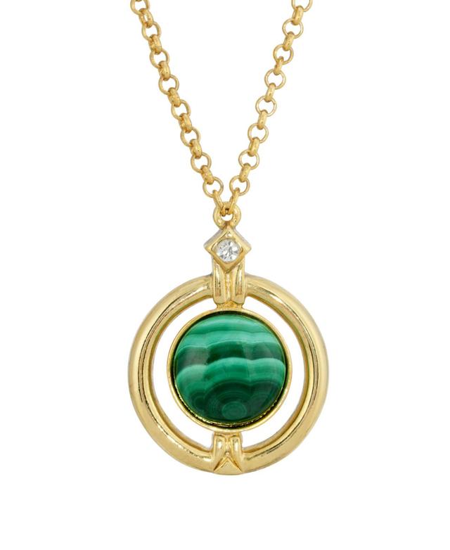 1928 Gold Tone Round Stone Pendant Necklace, Womens Green Product Image