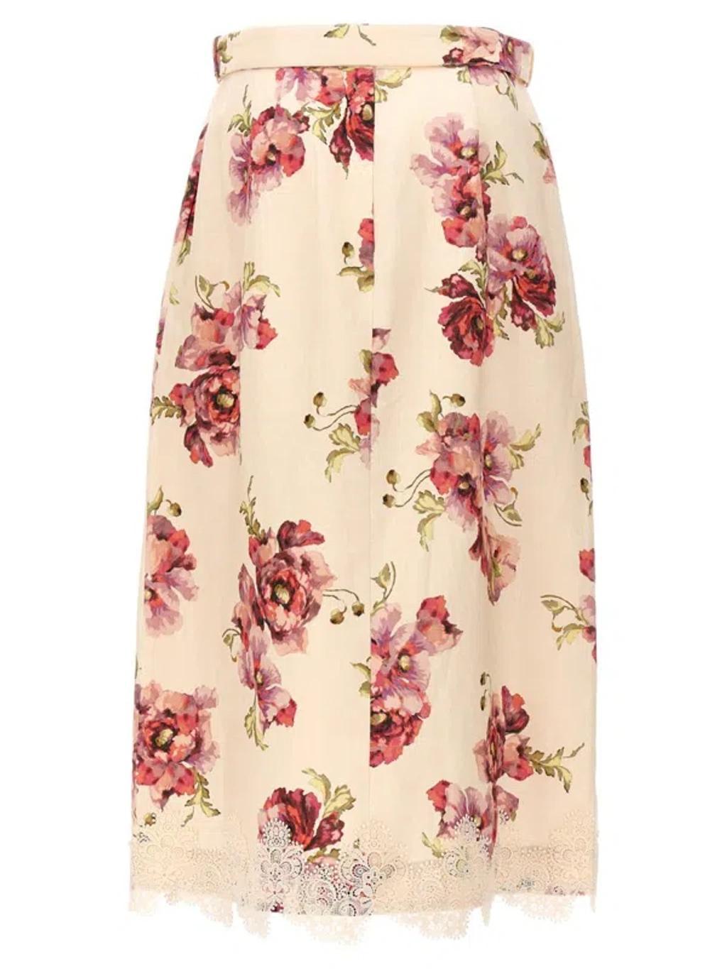 ZIMMERMANN Belted Wrap-effect Floral-print Linen Midi Skirt In Multicolour Product Image