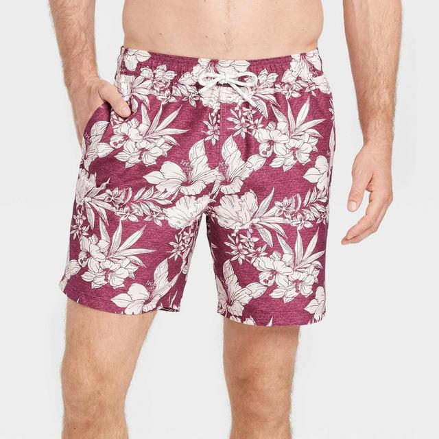 Mens 5 Floral Print Woven Swim Shorts - Goodfellow & Co Berry Purple L Product Image