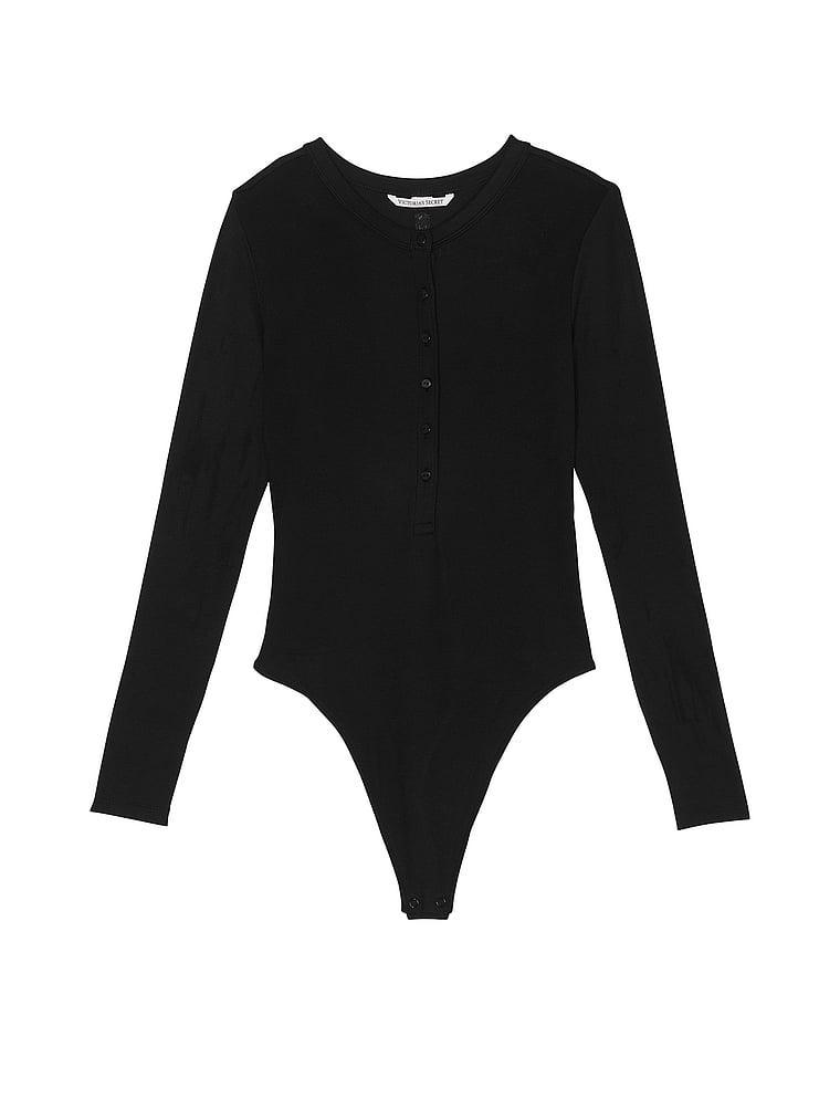 Ribbed Modal Henley Thong Bodysuit Product Image