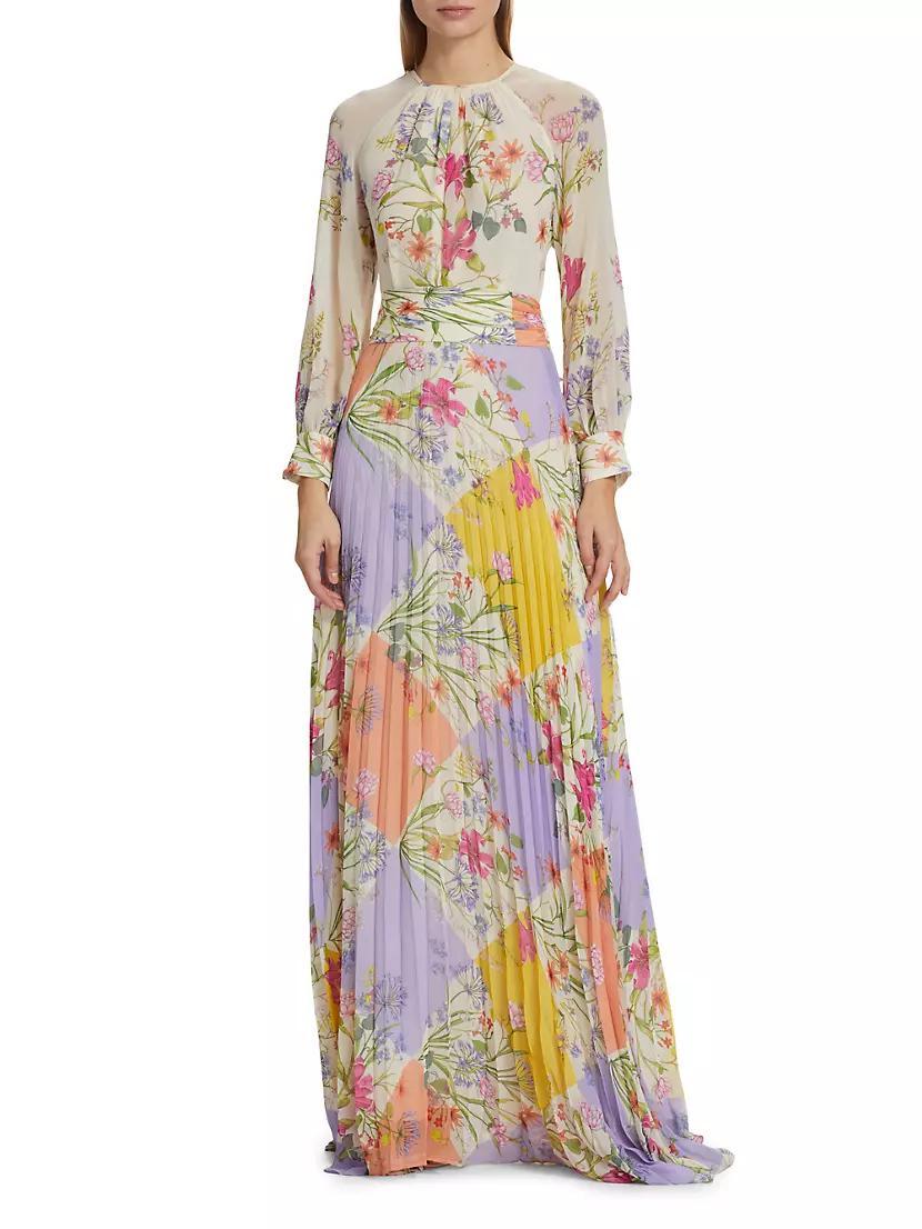 Pleated Floral Chiffon Maxi Dress Product Image