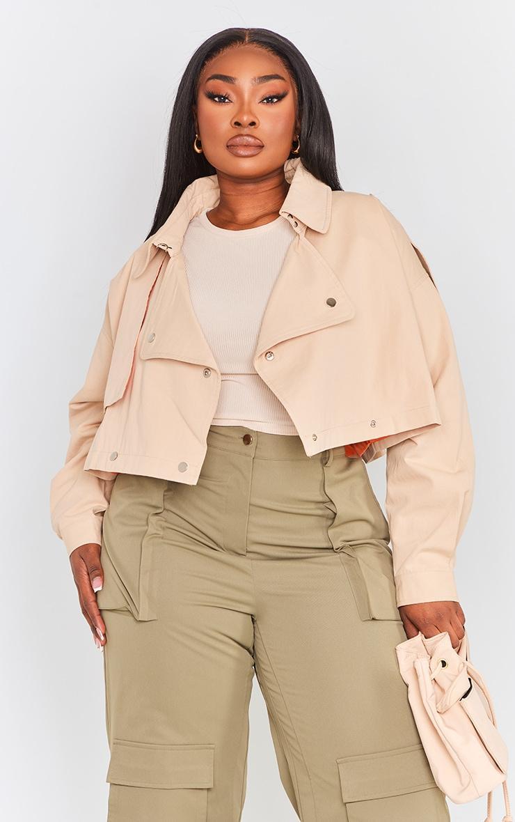 Plus Stone Contrast Lining Cropped Trench Coat Product Image