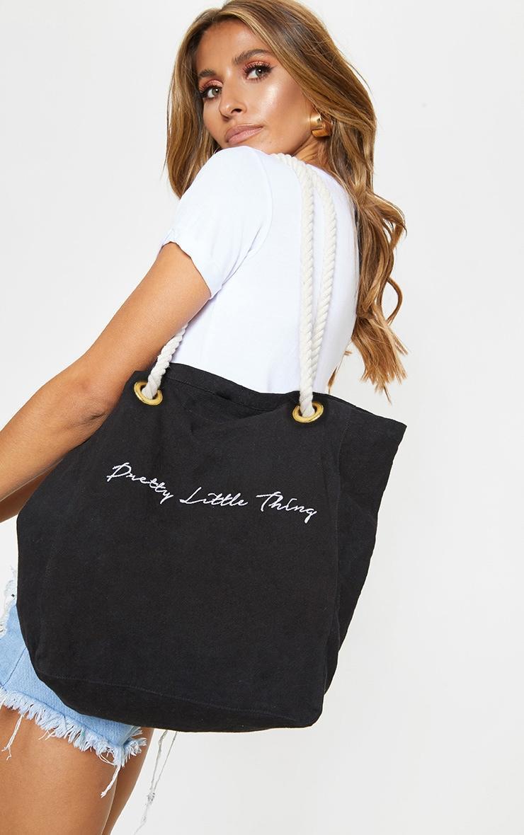 PRETTYLITTLETHING Black Cotton Beach Bag Product Image