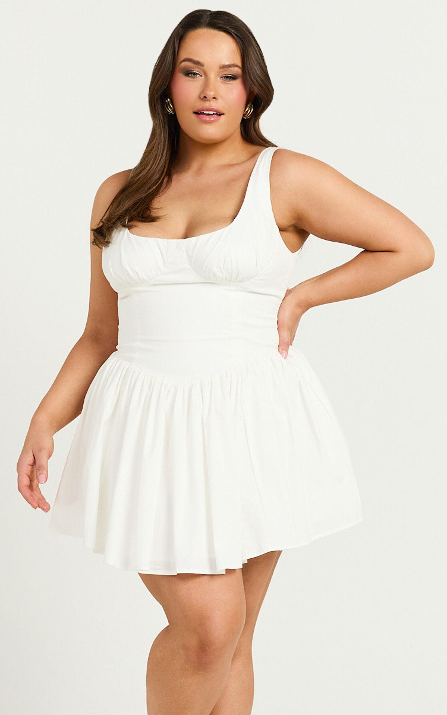 Helga Mini Dress - Low Scoop Neck Fit and Flare Dress in Ivory Product Image