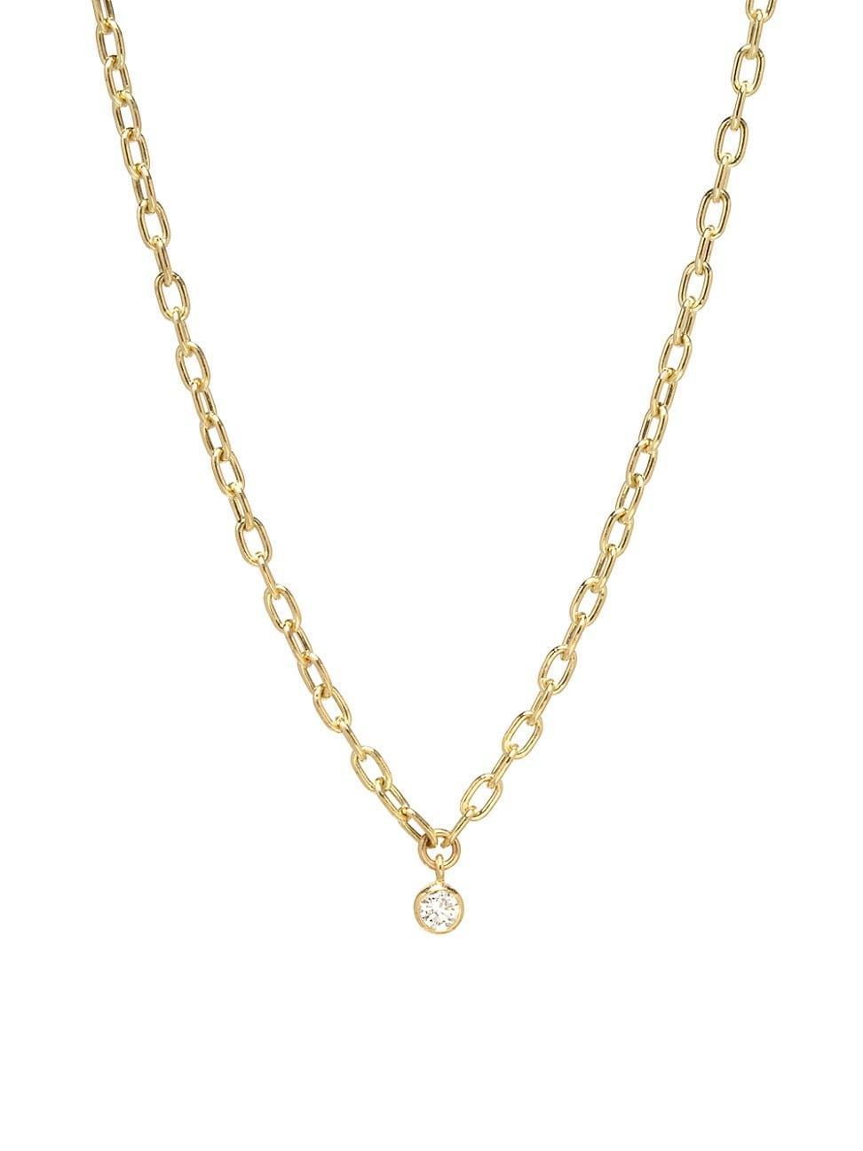 Womens 14K Yellow Gold & Bezel Diamond Pendant Necklace Product Image