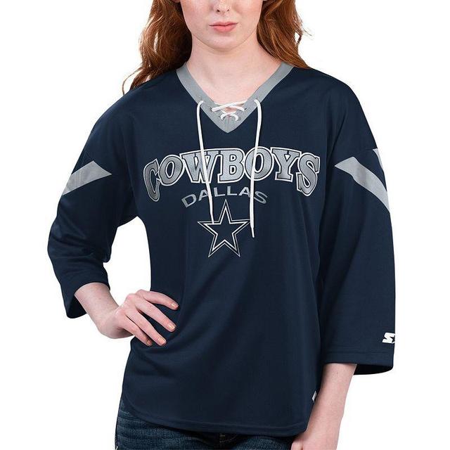 Womens Starter Dallas Cowboys Rally Lace-Up 3/4-Sleeve T-Shirt Blue Product Image