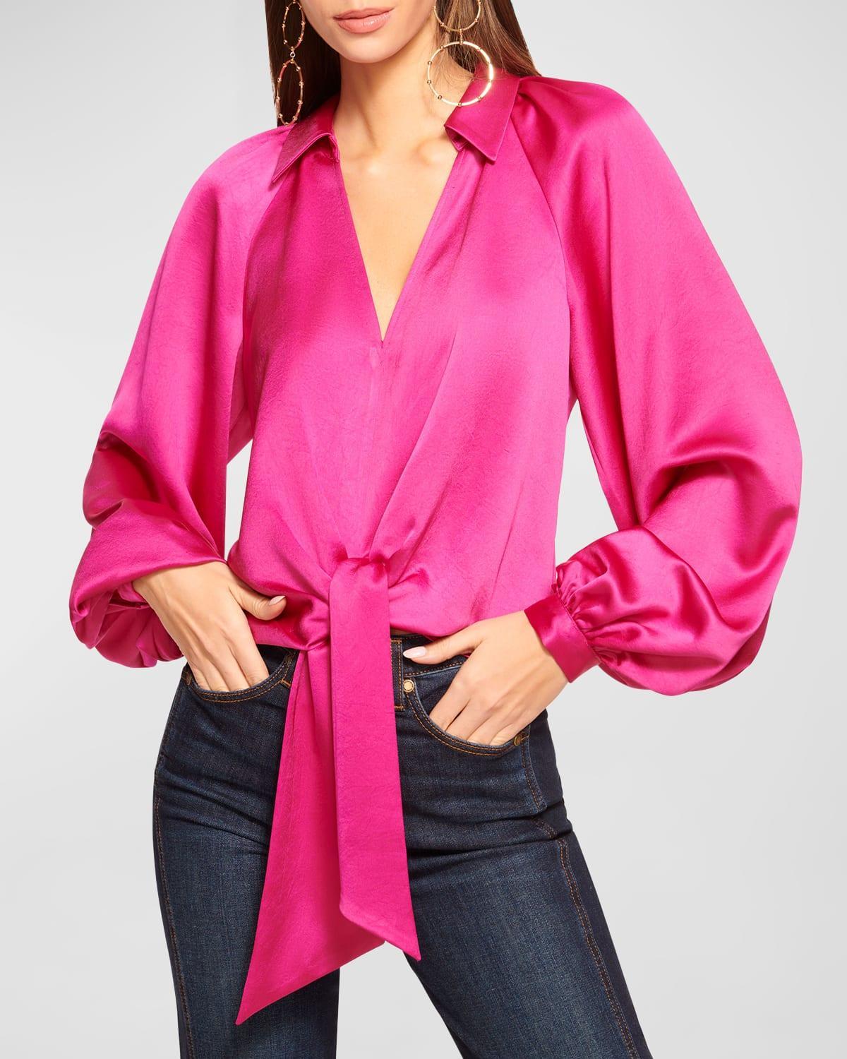 Womens Posh Emily Satin Bishop-Sleeve Blouse product image