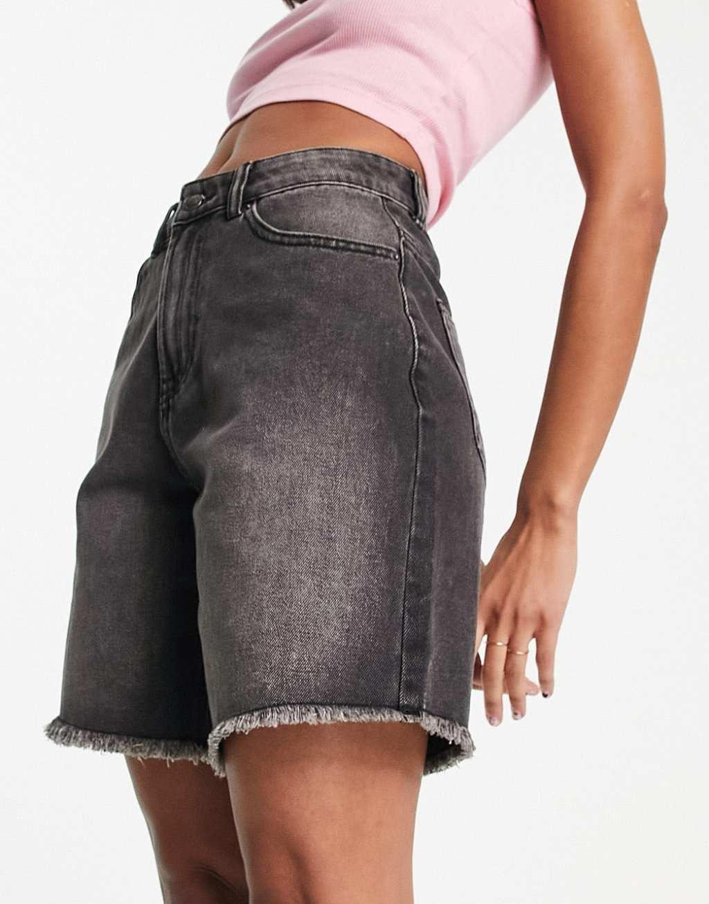 Miss Selfridge long line denim short in black wash  Product Image