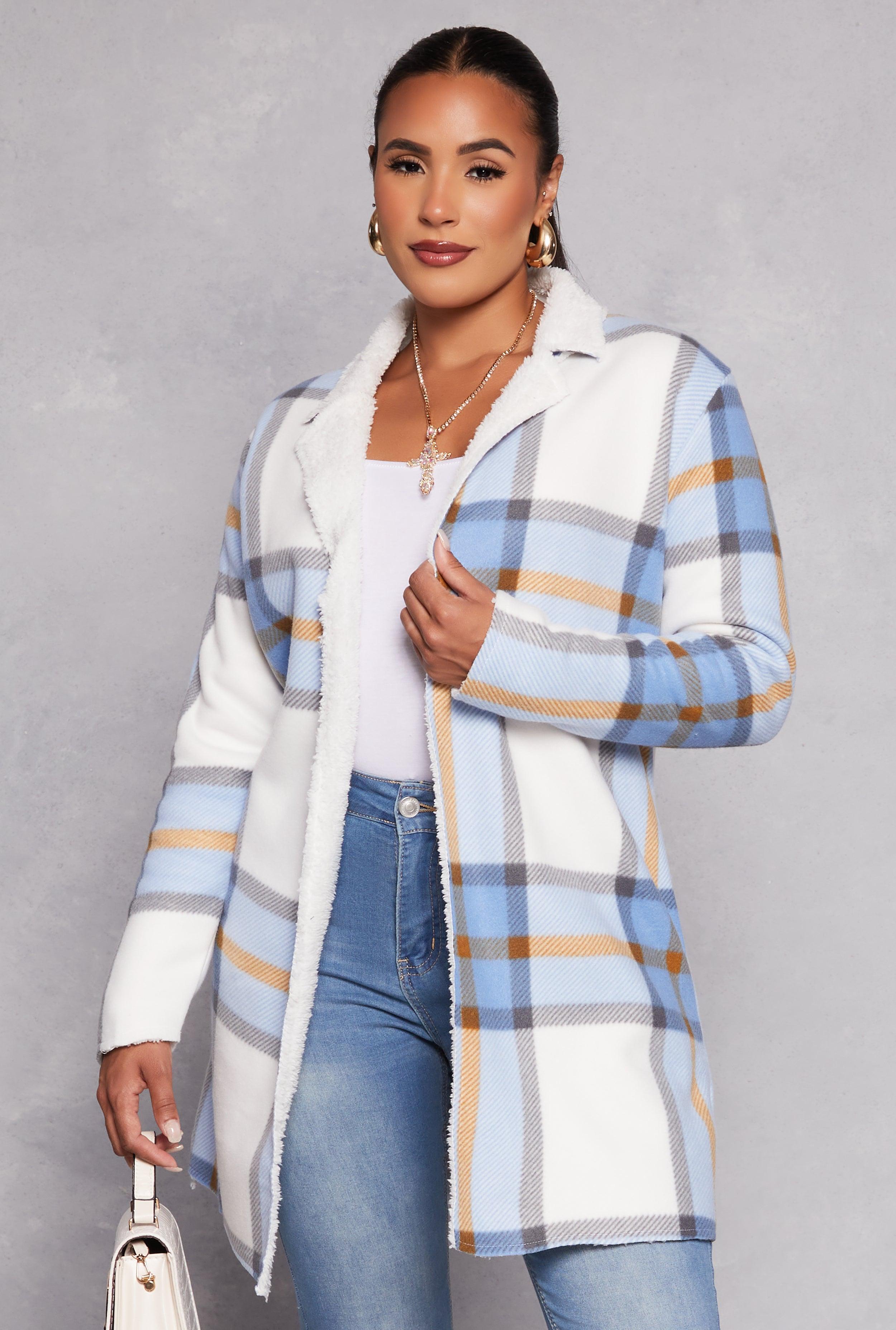 Womens Plaid Open Front Coat Product Image