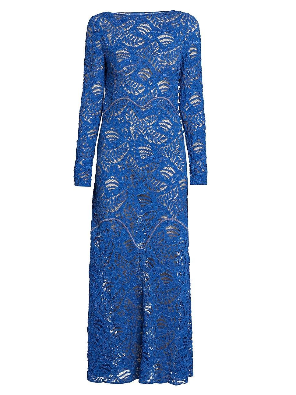 Womens Long-Sleeve Floral-Lace Gown Product Image