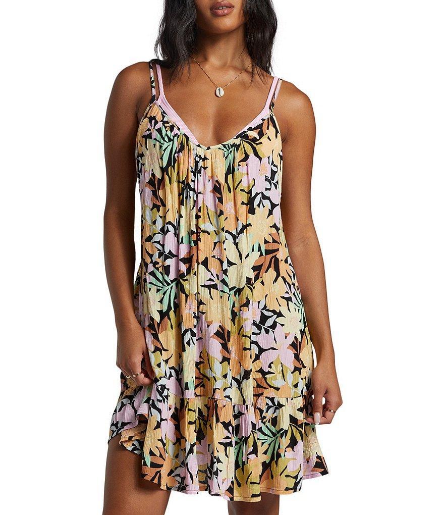 Billabong Beach Vibes Tropical Print Swim Cover-Up Mini Slip Dress Product Image