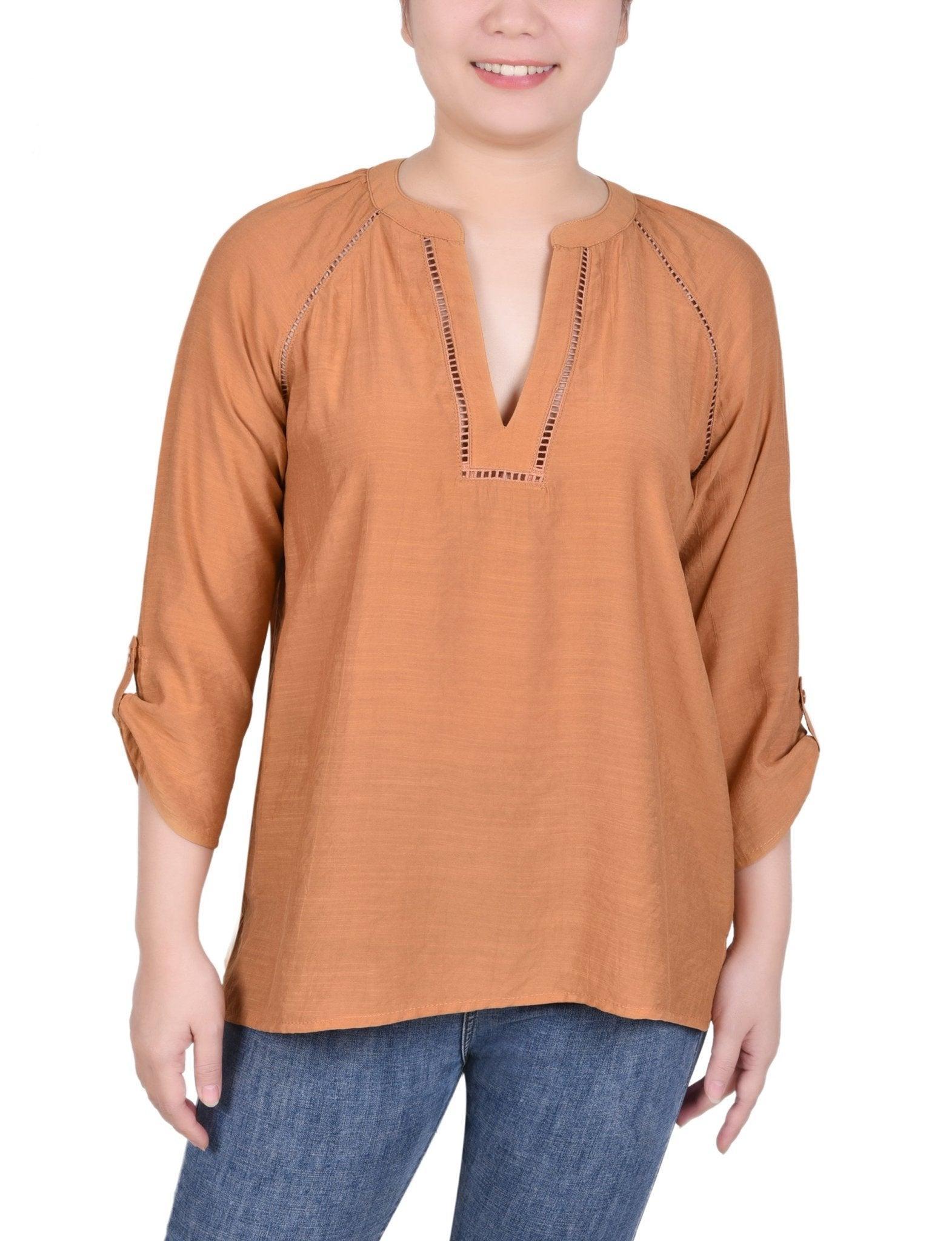 Raglan Sleeve Split Neck Blouse - Petite Product Image