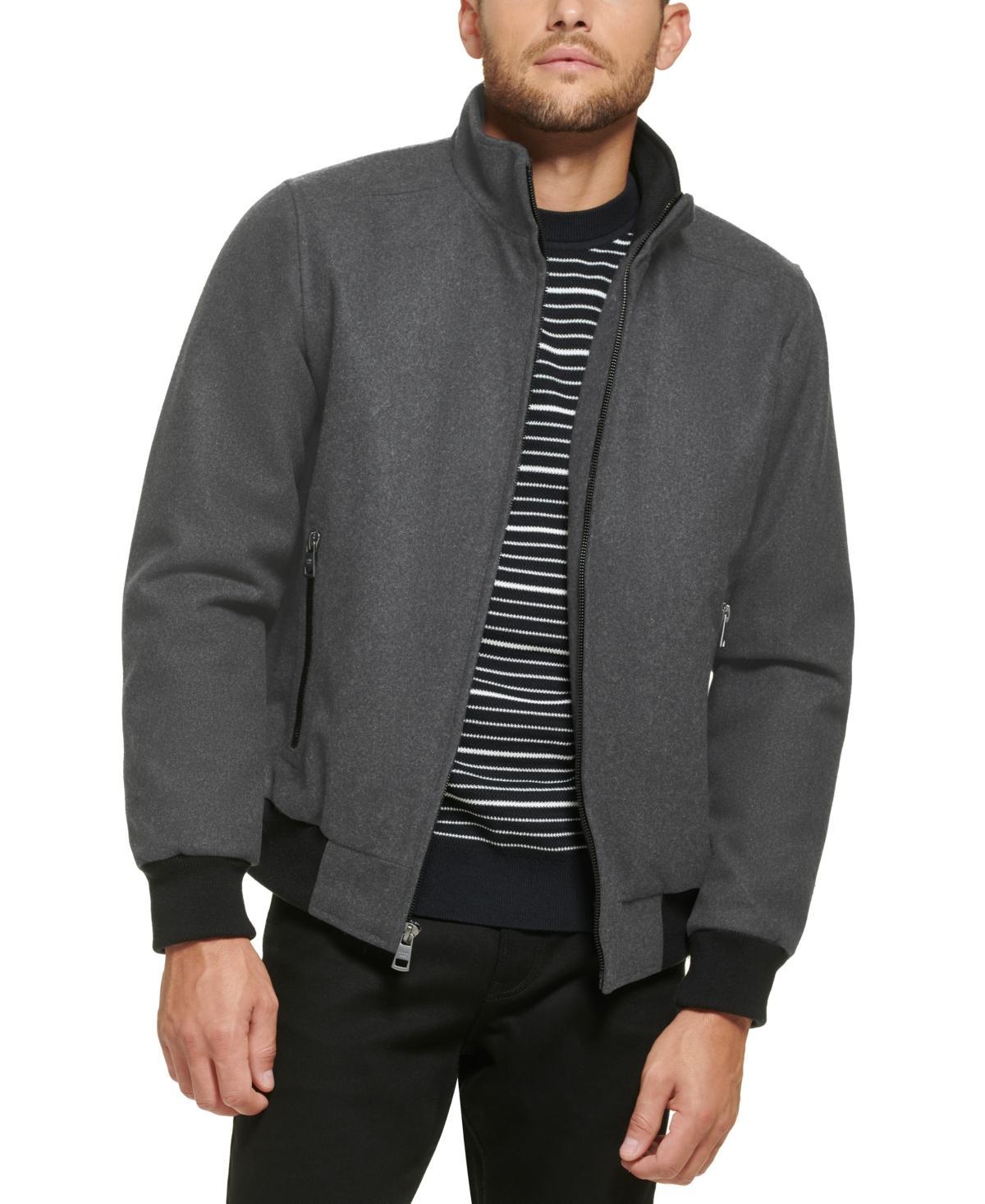 Calvin Klein Mens Wool Bomber Jacket With Knit Trim Product Image