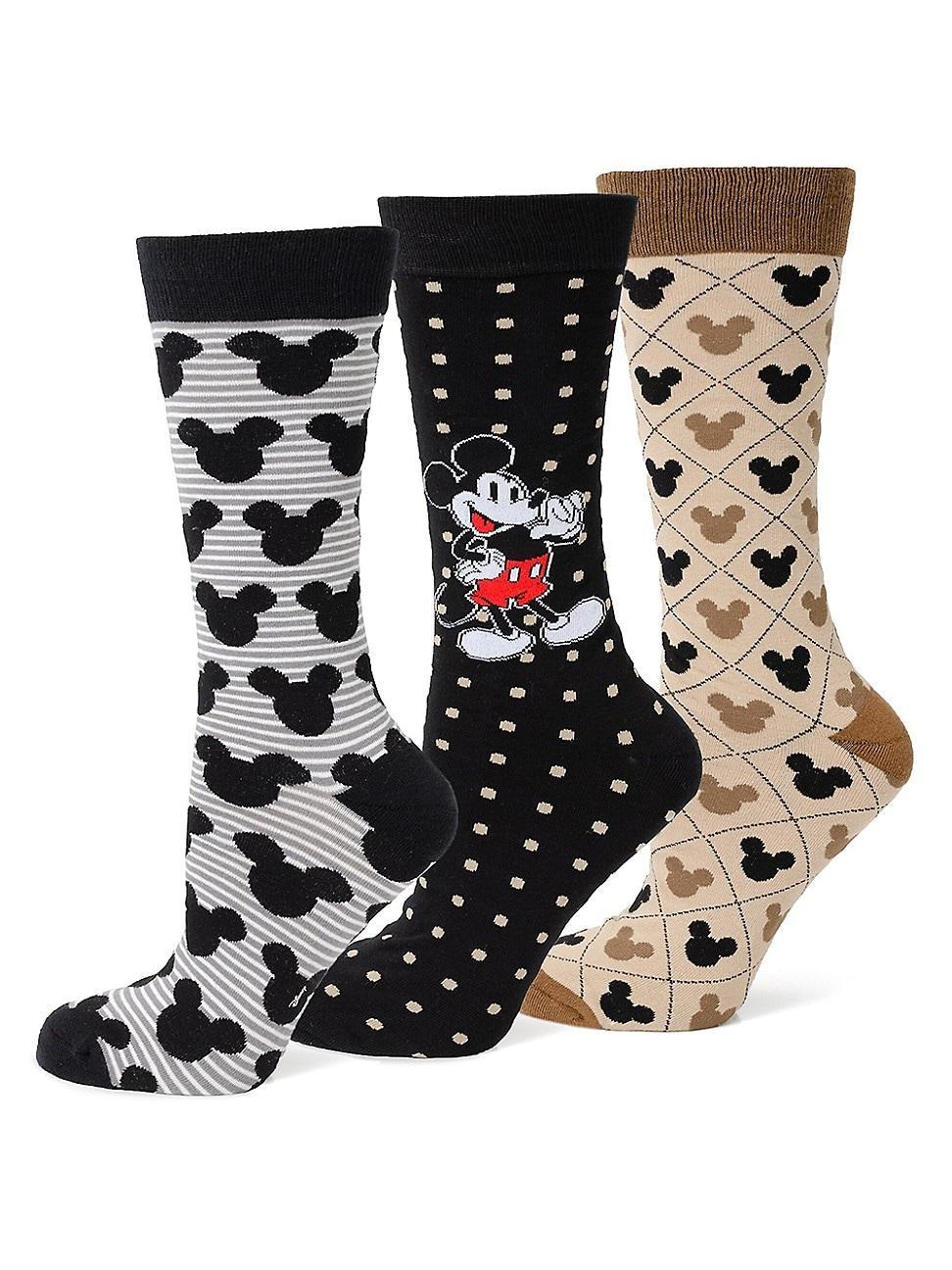 Mens 3-Pair Mickey Intarsia Knit Socks Product Image