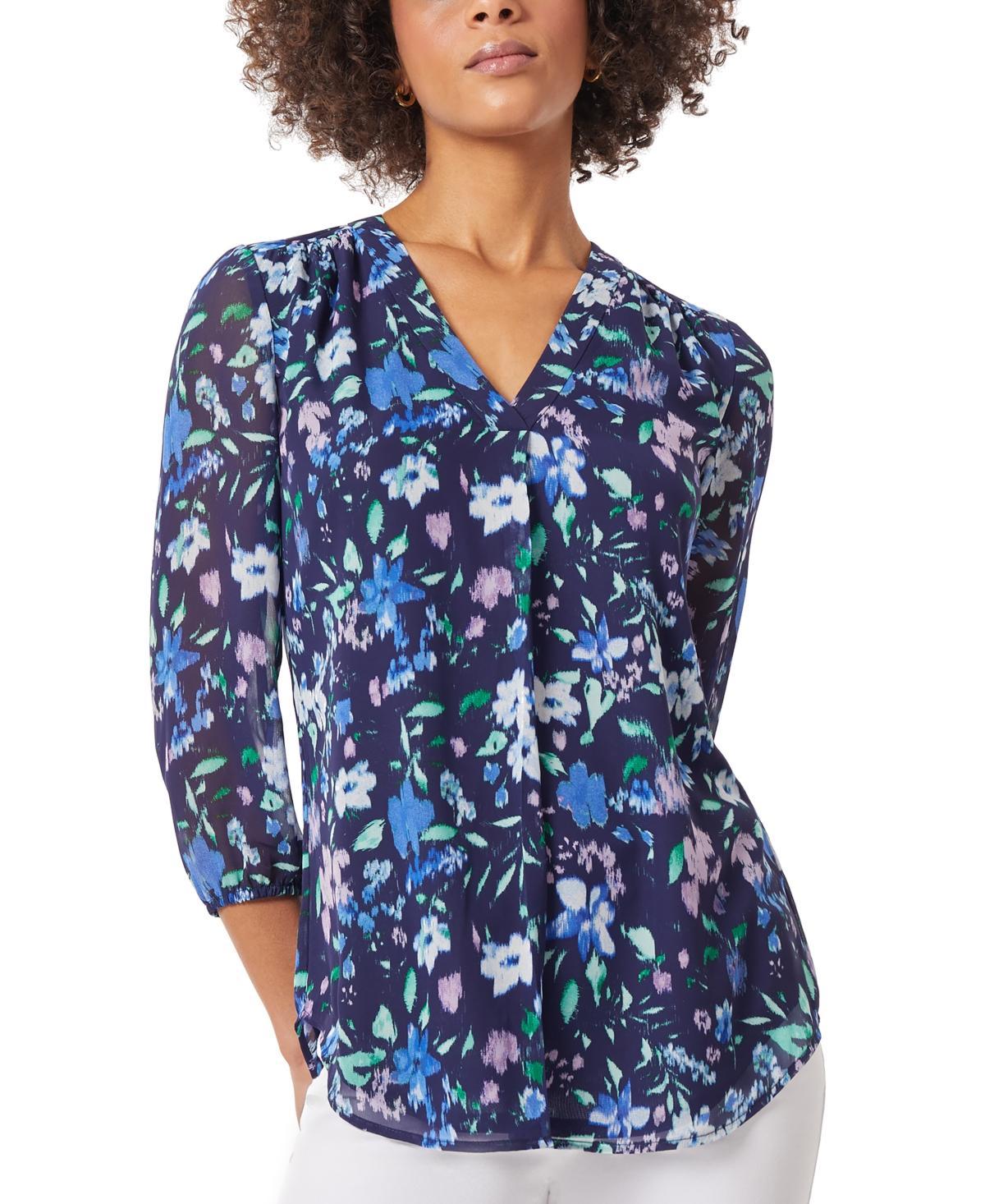 Women's Floral-Print 3/4-Sleeve V-Neck Top Product Image