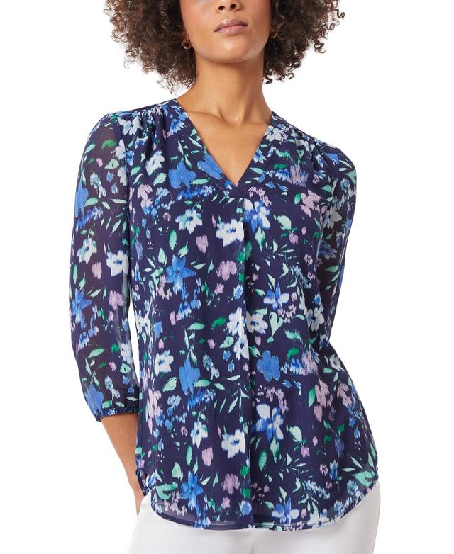 Jones New York Womens Floral-Print 3/4-Sleeve V-Neck Top Product Image