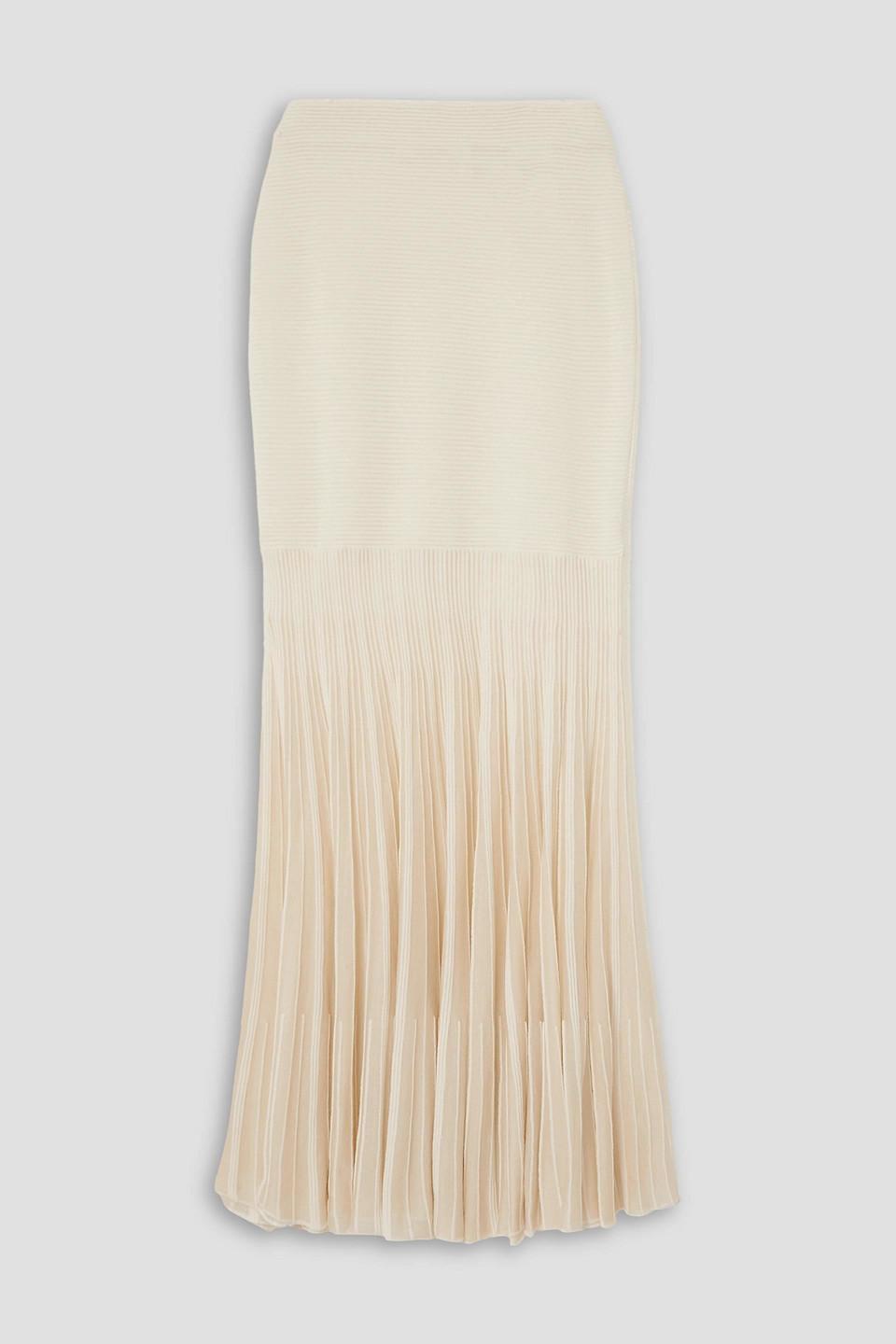 CHLOÉ Pleated Ribbed Wool And Silk-blend Maxi Skirt In White product image