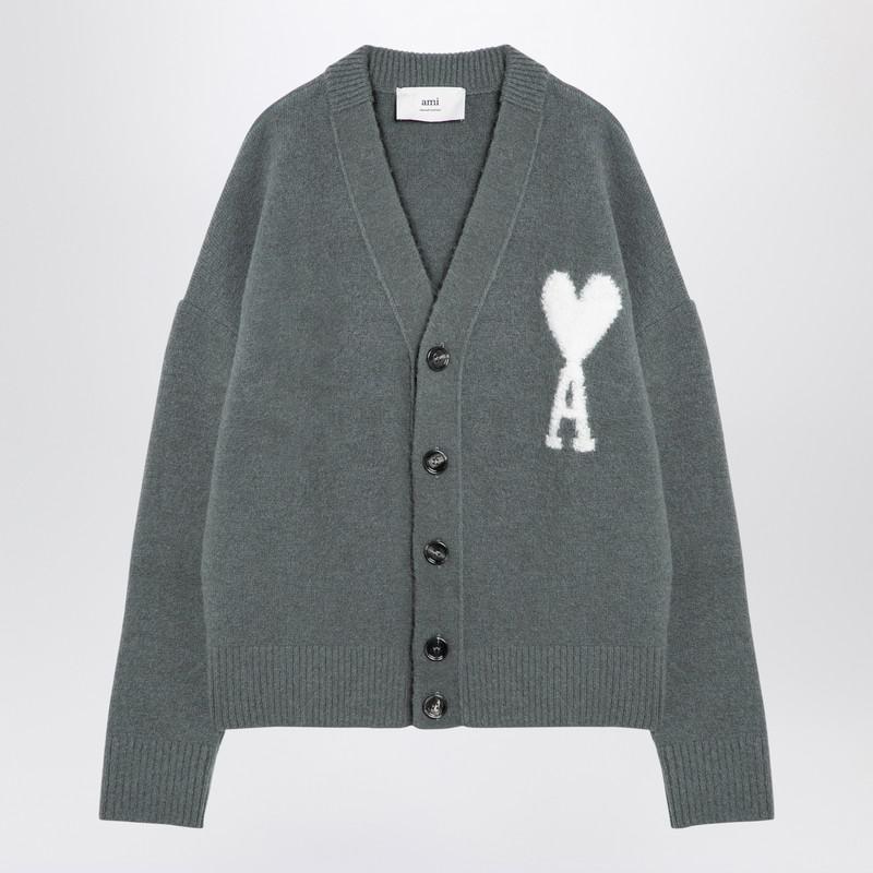 AMI ALEXANDRE MATTIUSSI Ami De Coeur Clay-grey Alpaca Cardigan In Blue Product Image