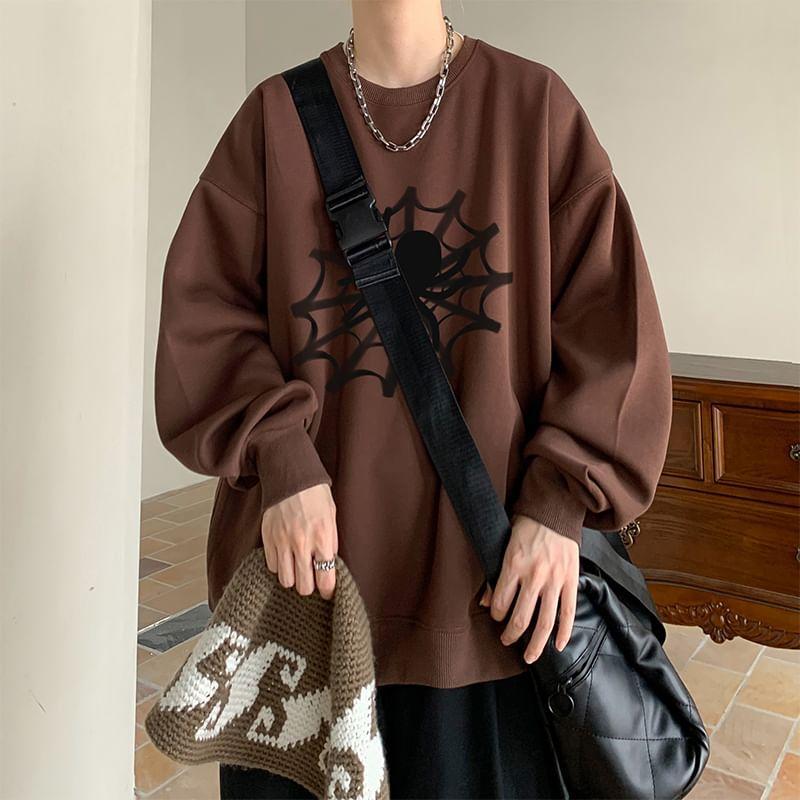 Round Neck Spider Print Sweatshirt Product Image