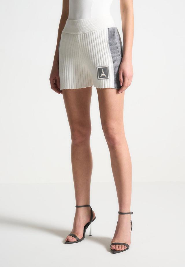 Rib Knit Track Shorts - Off White/Grey Female Product Image