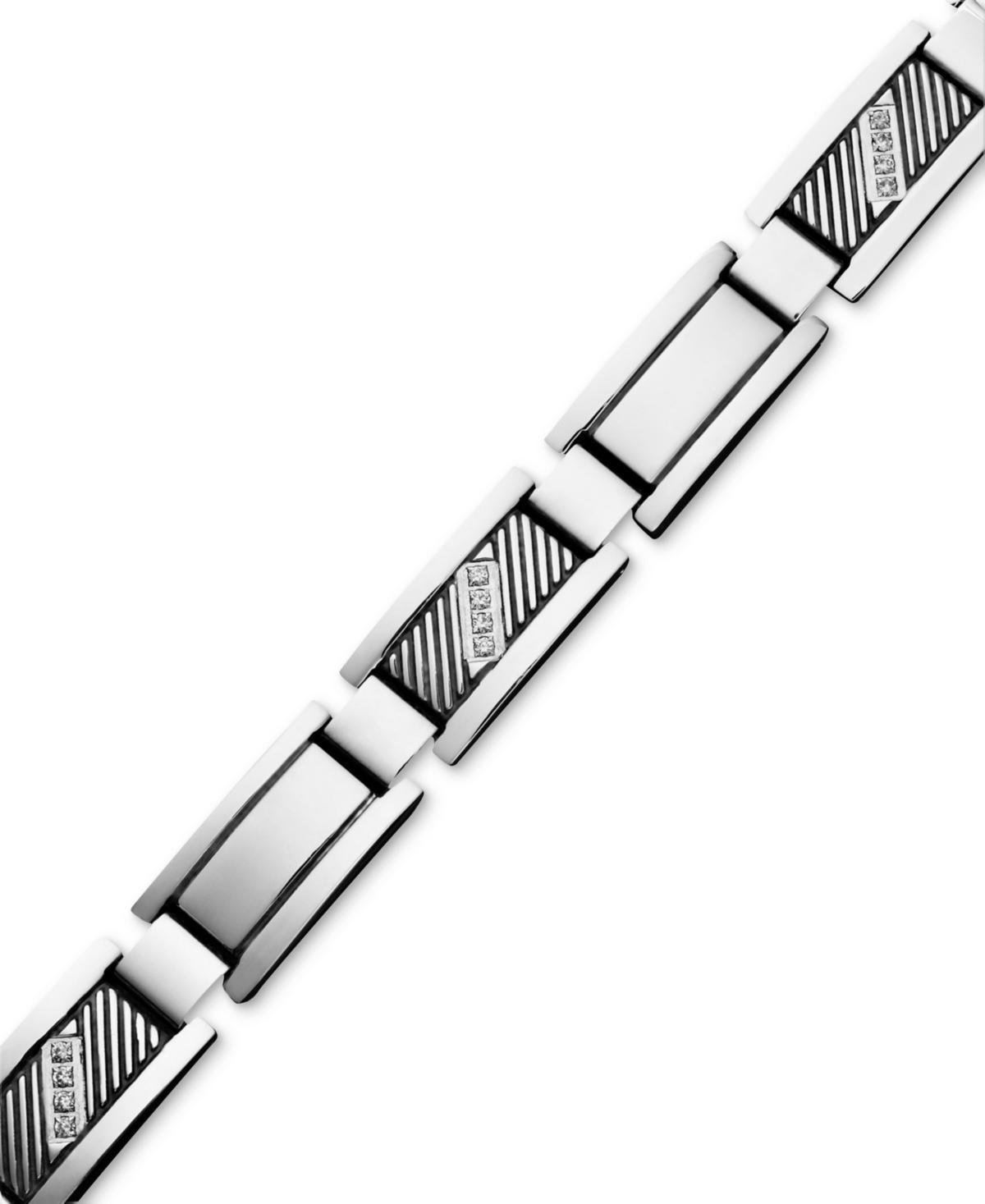 Mens Diamond Rectangle Link Bracelet in Stainless Steel (1/10 ct. t.w.) Product Image