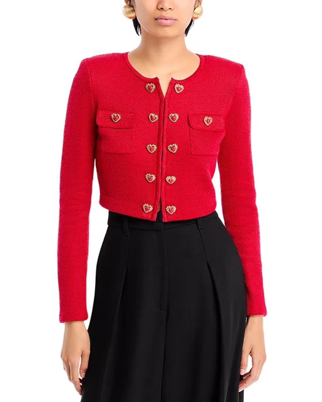 Cropped Embellished Knitted Cardigan In R Product Image