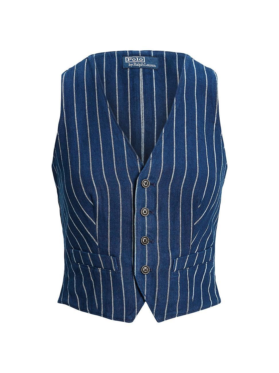 Womens Pinstriped Linen-Cotton Denim Vest Product Image