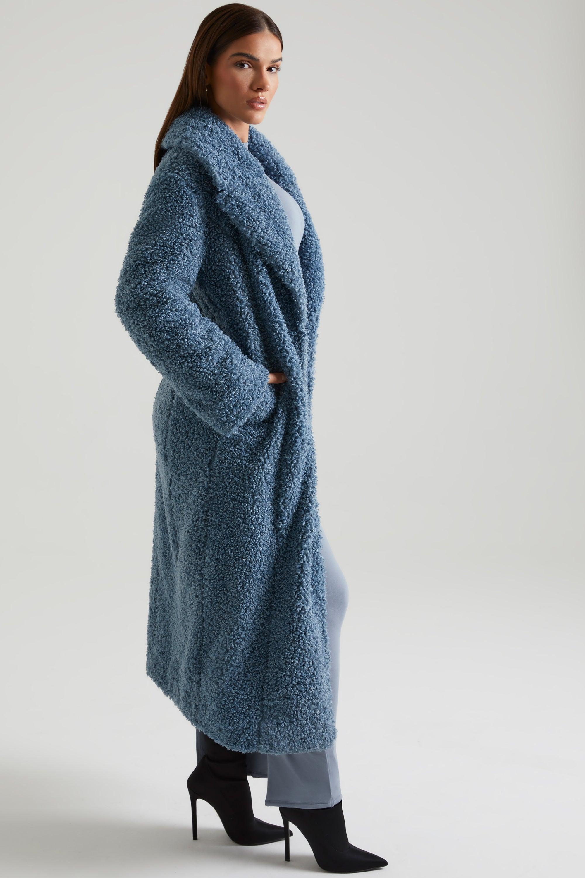 Long Shearling Coat in Blue Product Image