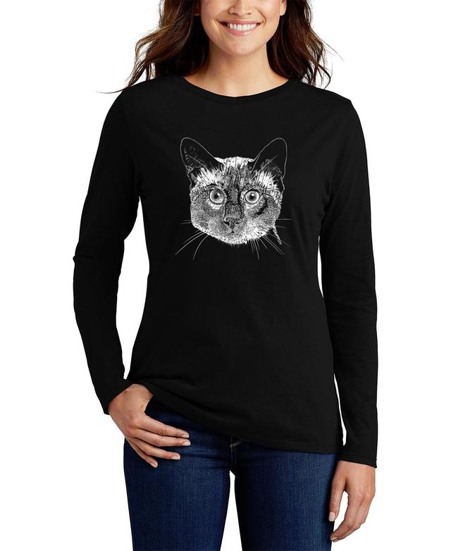 Womens Long Sleeve Word Art Siamese Cat T-shirt Product Image