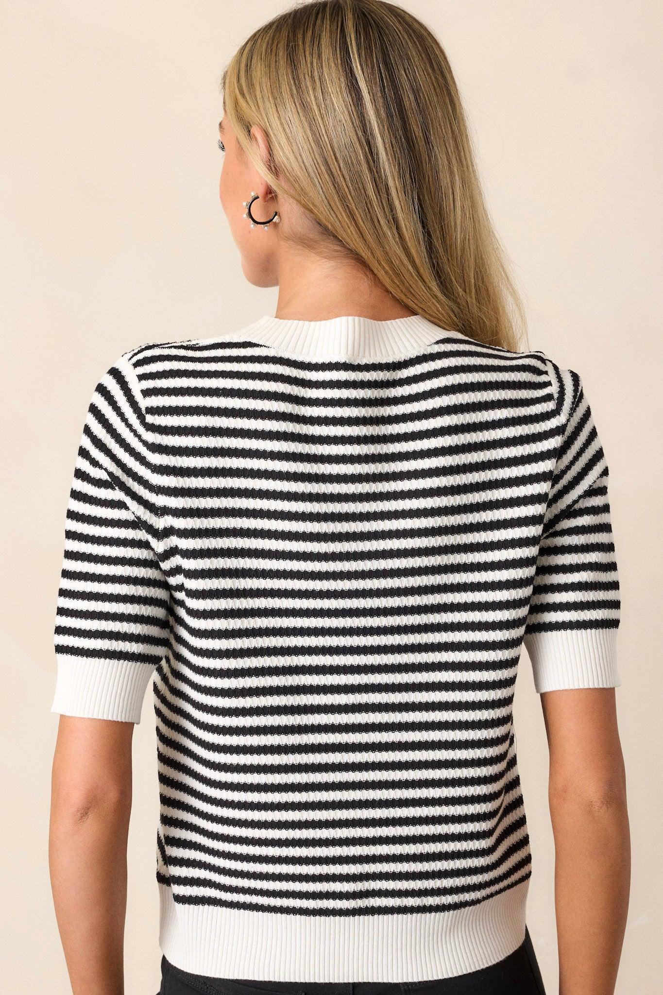 I'm Okay With That Black Stripe Short Sleeve Knit Top Product Image