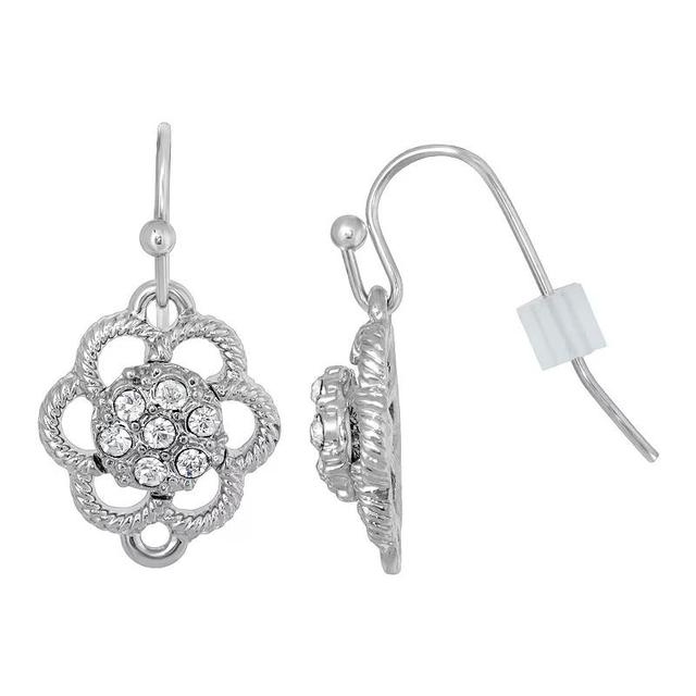 1928 Silver Tone Simulated Crystal Small Floral Drop Earrings, Womens, Clear Product Image